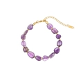 Vintage stainless steel beaded bracelet with purple natural stones and gold lobster clasp - Amethyst Style (B2530-GO-P)