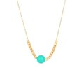 Minimalist stainless steel necklace with gold square beads and a turquoise stone pendant - Turquoise Green (N2484-GO-G)