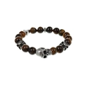 Pulsera de cuentas ojo de tigre para hombre con calavera de plata vintage y detalles cruz - Estilo de Cuentas con Calavera / Amarillo (B2512-ST-Y)