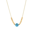 Gold necklace with turquoise round pendant and symmetrical gold square beads on chain - Turquoise Blue (N2484-GO-BN)