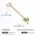 Gold stainless steel chain earring featuring a green palm tree pendant with leaf detail - Colorful Coconut Tree (PJ91826)