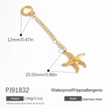 Gold stainless steel starfish drop earrings with 18K gold plating and waterproof finish - Long Starfish (PJ91832)