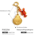Gold stainless steel lobster pendant charm with red enamel on a shell base for DIY jewelry - Red Lobster and Shell (PJ93294)