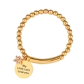 Golden beaded stainless steel bracelet with star pendant and engraved luck charm - Star Round Plaque Style (B2163-GO)