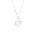 Exquisite hollow heart necklace with sparkling star patterns and saturn ring accent - Planet Heart Style (N2488) / Silver
