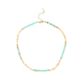 Bohemian beaded necklace with turquoise, beige shell beads and gold clasp finish - Turquoise And Beige Color Block Style (N2337-GO-G)