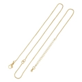 Detail view of a 14K gold plated box chain necklace with lobster clasp and extension - O-Link Chain 1.3mm / 18K Gold Tone Double Ring Box Chain (With Water Drop Pendant)