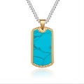 Collier plaque militaire dorée avec pierre bleue et chaîne gourmette argentée - STN2414-GO-B Pendentif Seul (Sans Chaîne)