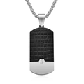 Collier plaque militaire pour homme avec texture croco noire et métal brossé argent - STN2416-BL-ST Pendentif Seul (Sans Chaîne)