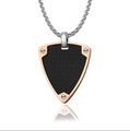Collier pendentif bouclier homme en or rose et fibre de carbone noire avec chaîne - STN2420-ST-RG Pendentif Seul (Sans Chaîne)