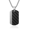 Pendentif plaque homme argent avec fibre de carbone noire et chaîne en métal - STN2421-ST-BL Pendentif Seul (Sans Chaîne)