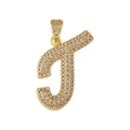 Hiphop vergoldeter Buchstabe J Anhänger mit glitzernden Zirkonia Kristallen voll besetzt - Buchstabe T / Nur Anhänger (Ohne Kette)