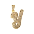 Hip-Hop Goldener Buchstabe Y Anhänger mit mikroverzierten weißen Zirkonia-Steinen - Buchstabe Y / Nur Anhänger (Ohne Kette)