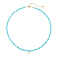 Collana di perline azzurre con ciondolo a lettera L dorata con piccoli cristalli - Stile Lettera L (N2712-GO-L)
