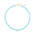 Collana con pendente lettera P dorata e perle di turchese blu con piccoli cristalli - Stile Lettera P (N2712-GO-P)