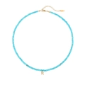 Collana di perline azzurre con ciondolo a lettera R dorata e zirconi incastonati - Stile Lettera R (N2712-GO-R)