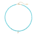 Collana di perle turchesi con pendente a lettera V dorata e cristalli scintillanti - Stile Lettera V (N2712-GO-V)