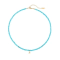 Collana minimalista con perline turchesi e ciondolo a lettera X dorata con zirconi - Stile Lettera X (N2712-GO-X)