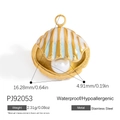 18K gold plated stainless steel shell pendant with blue enamel stripes and pearl - Striped Shell (PJ92053)