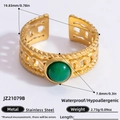Green natural stone evil eye ring in 18k gold plated stainless steel with chain band - Green Gemstone Hollow Chain Style (JZ21079B)