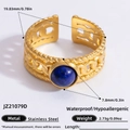 Golden titanium steel open ring with blue natural stone and woven hollow texture - Dark Blue Gemstone Hollow Chain Style (JZ21079D)
