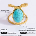 Bohemian gold plated stainless steel ring with oval turquoise stone and beaded texture - Turquoise Oval Beaded Band Style (JZ21077D)