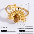 Adjustable golden stainless steel ring with sunburst design and tiger eye stone inlay - Tiger Eye Sunflower Style (JZ21073B)