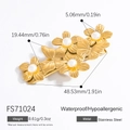 Goldener Edelstahl-Haarclip mit Blumen, Schmetterlingen, Perlen und Strasssteinen - Goldener Blumen-Schmetterling-Perlen-Kombi-Stil (FS71024)
