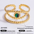 Gold plated stainless steel evil eye ring with green and black natural stone inlay - Green Black Gemstone Round Beaded Band Style (JZ21028C)