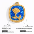 Blue enamel rose pendant charm in 18K gold-plated stainless steel for DIY jewelry - Blue Rose (PJ91241G)