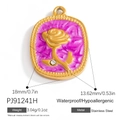 18K gold plated stainless steel oval pendant featuring a 3D rose and purple enamel inlay - Purple Rose (PJ91241H)
