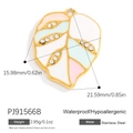 18K gold plated stainless steel leaf pendant with pink and blue enamel and rhinestones - Colored Rhinestone Leaf (PJ91482)