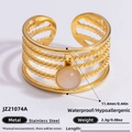 18k gold plated stainless steel multi-layer open ring with pink natural stone - Cream Gemstone Four Layer Beaded Style (JZ21074A)