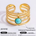 18k gold plated stainless steel multi-layer open ring with round turquoise stone - Turquoise Five Layer Fine Line Style (JZ21074D)
