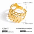 Goldener doppelstöckiger Edelstahlring mit Blattstruktur und kubanischem Kettendesign - Blatt-Kubanische Kettenart (JZ21477)