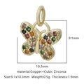 Dettaglio ciondolo a farfalla dorato con zirconi multicolore e misure di 9,1x10,3 mm - Zirconia Multicolore Stile 13