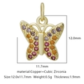 Macro del ciondolo a farfalla in zirconi colorati da 12x11,7 mm con dimensioni esatte - Zirconia Multicolore Stile 2