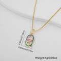 Gold box chain necklace with oval pendant featuring colorful cubic zirconia and heart cutout - Pill Style (Style 6)