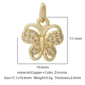 Vista macro che mostra le dimensioni del ciondolo a farfalla dorato con zirconi cubici - Stile Farfalla Zirconia Bianca (Stile 4)