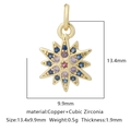 Dettaglio del ciondolo a stella dorata con zirconi colorati e misure del prodotto - Stile Ottagramma Multicolore (Zirconia Multicolore Stile 34)