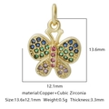 Dettaglio ciondolo a farfalla dorato con zirconi colorati e misure del prodotto - Zirconia Multicolore Stile 5