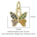 Dettaglio ciondolo a farfalla in rame con zirconi multicolore e dimensioni del prodotto - Zirconia Multicolore Stile 7