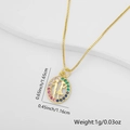 Gold oval silhouette pendant with rainbow zircon border and size markers - Portrait Silhouette Style (Style 9)
