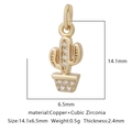 Dettaglio di un ciondolo a cactus dorato in rame con zirconi cubici e dimensioni - Zirconia Bianca Stile 3