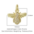 Ciondolo ape in rame dorato con zirconi per creazione gioielli fai da te, 12.4x14.6mm - Piccola Forma di Ape / Zirconia Bianca Stile 3