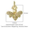 Ciondolo ape in rame dorato con zirconi, 12,3x12,0 mm per la creazione di gioielli fai da te - Zirconia Bianca Stile 6
