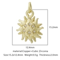 Ciondolo a sole dorato in rame con zirconi cubici, dimensioni 15,2x12,4 mm - Zirconia Bianca Stile 11