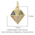 Pendente geometrico a rombo in rame placcato oro con zirconi colorati per gioielli fai da te - Zirconia Multicolore Stile 6