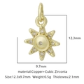 Ciondolo sole dorato in ottone con zirconi, misura 12,3x9,7 mm per gioielli fai da te - Zirconia Bianca Stile 12