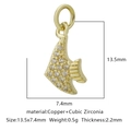 Ciondolo a pesce in rame con zirconi cubici dorati, dimensioni 13,5x7,4 mm - Zirconia Bianca Stile 14